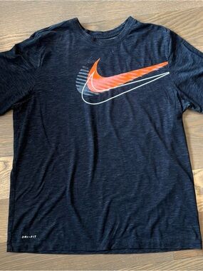 Nike Men’s Large Black Short-Sleeve Tee with Orange Swoosh